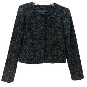 GAP Womens Lined Collarless Jacket Gray Black Boucle Textured Academia Small NWT